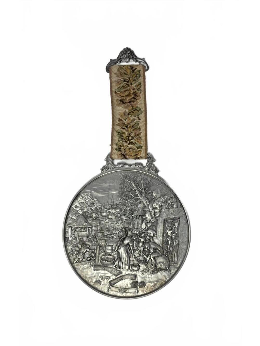 Vintage BMF Zinn Pewter Herbst Autumn German Wall Hanging Bell Pull